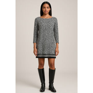 Michael Kors Leopard Black White Animal Print Dress Long Sleeve Womens Sz Small